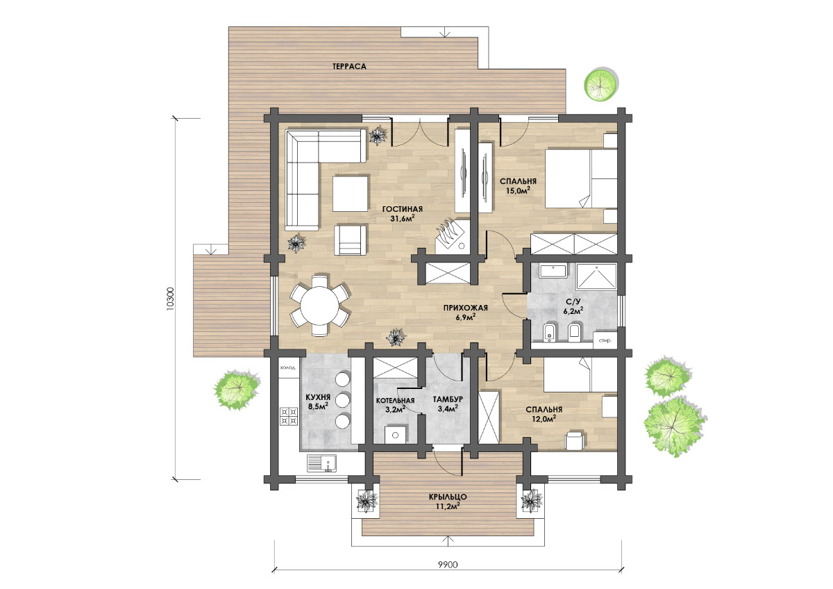 строительство дома по проекту оцб-4 на 96м2